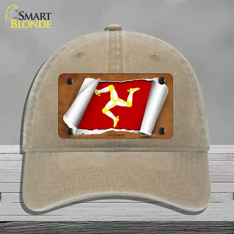 Isle of Man Flag Scroll Novelty License Plate Hat Unconstructed Cotton / Khaki