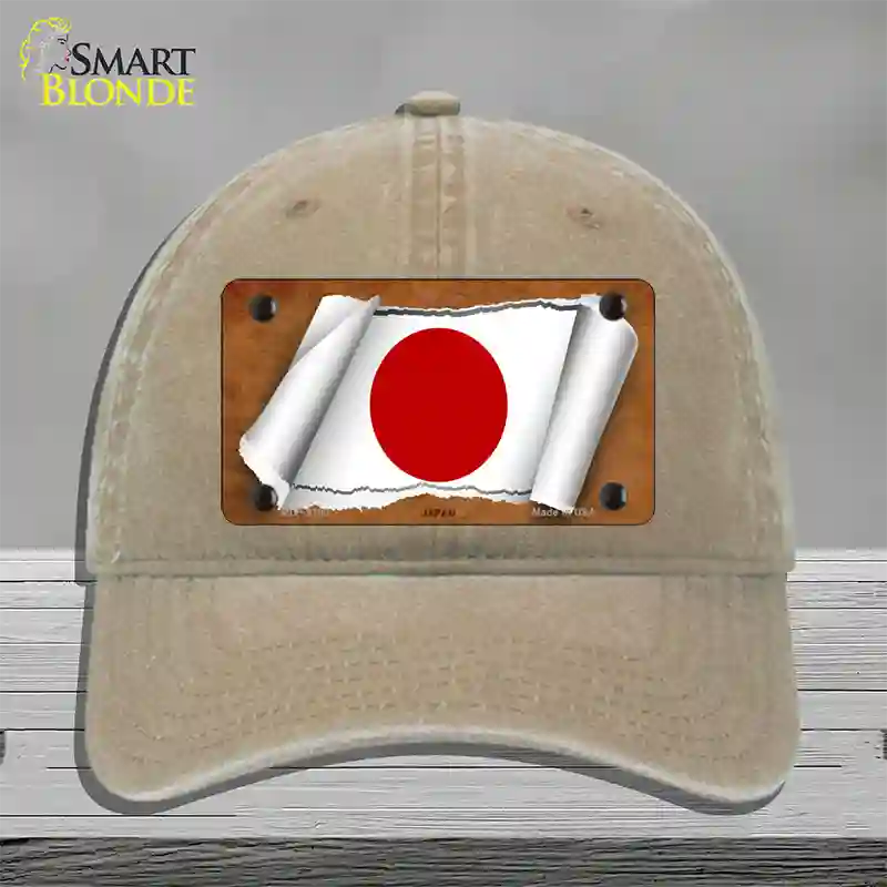 Japan Flag Scroll Novelty License Plate Hat Unconstructed Cotton / Khaki