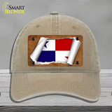 Panama Flag Scroll Novelty License Plate Hat Unconstructed Cotton / Khaki