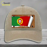 Portugal Flag Scroll Novelty License Plate Hat Unconstructed Cotton / Khaki