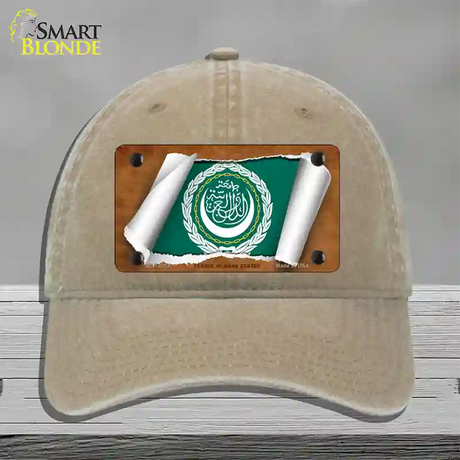 League of Arab States Flag Scroll Novelty License Plate Hat Unconstructed Cotton / Khaki