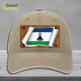 Lesotho Flag Scroll Novelty License Plate Hat Unconstructed Cotton / Khaki