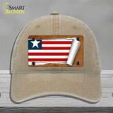 Liberia Flag Scroll Novelty License Plate Hat Unconstructed Cotton / Khaki