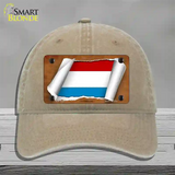 Luxemboury Flag Scroll Novelty License Plate Hat Unconstructed Cotton / Khaki