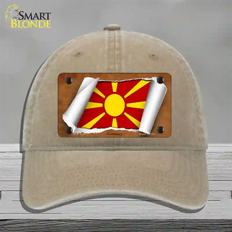 Macedonia Flag Scroll Novelty License Plate Hat Unconstructed Cotton / Khaki