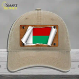 Madagascar Flag Scroll Novelty License Plate Hat Unconstructed Cotton / Khaki