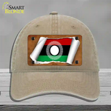 Malawi Flag Scroll Novelty License Plate Hat Unconstructed Cotton / Khaki