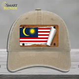 Malaysia Flag Scroll Novelty License Plate Hat Unconstructed Cotton / Khaki