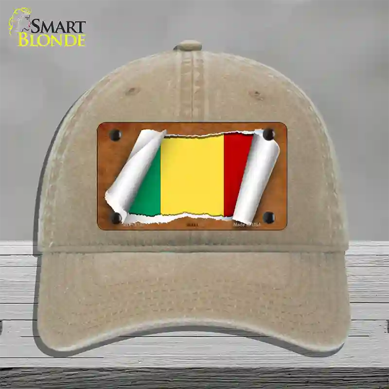 Mali Flag Scroll Novelty License Plate Hat Unconstructed Cotton / Khaki