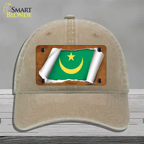 Mauritania Flag Scroll Novelty License Plate Hat Unconstructed Cotton / Khaki