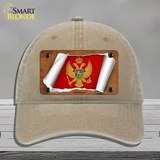 Montenegro Flag Scroll Novelty License Plate Hat Unconstructed Cotton / Khaki