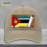 Mozambique Flag Scroll Novelty License Plate Hat Unconstructed Cotton / Khaki