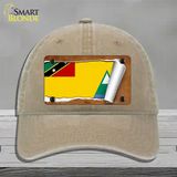 Nevis Flag Scroll Novelty License Plate Hat Unconstructed Cotton / Khaki