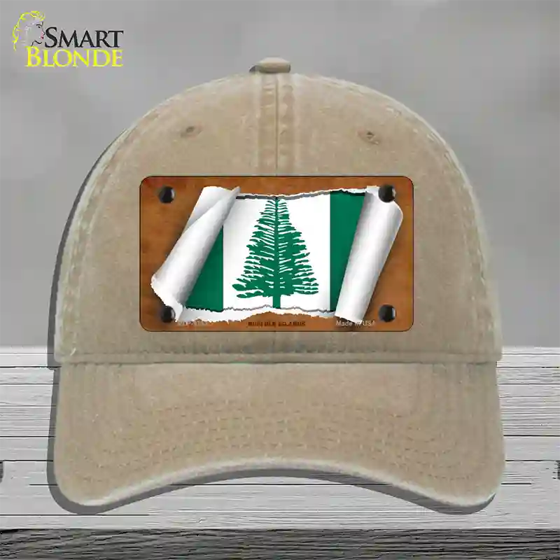 Norfolk Islands Flag Scroll Novelty License Plate Hat Unconstructed Cotton / Khaki