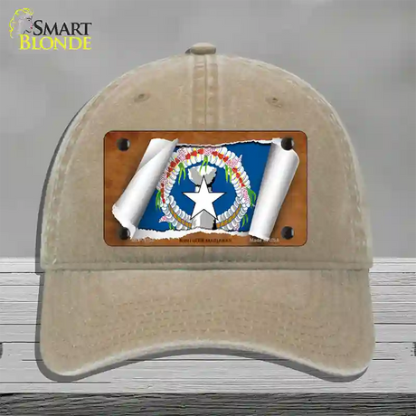 Northern Marianas Flag Scroll Novelty License Plate Hat Unconstructed Cotton / Khaki