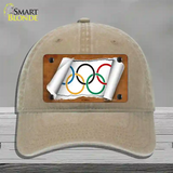 Olympic Flag Scroll Novelty License Plate Hat Unconstructed Cotton / Khaki