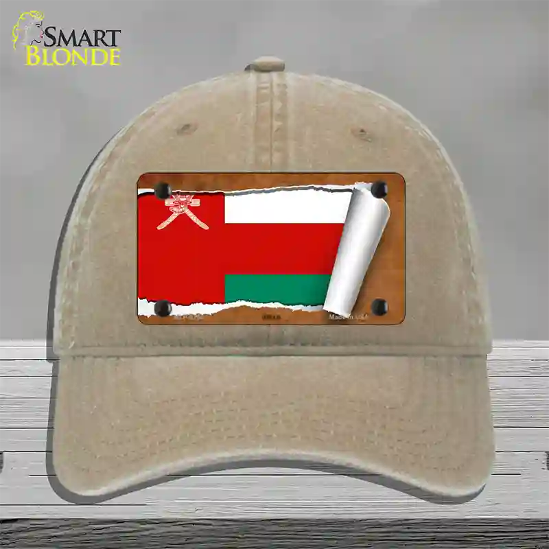 Oman Flag Scroll Novelty License Plate Hat Unconstructed Cotton / Khaki