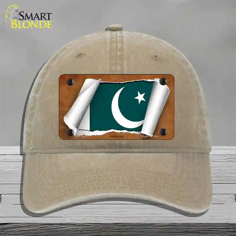 Pakistan Flag Scroll Novelty License Plate Hat Unconstructed Cotton / Khaki