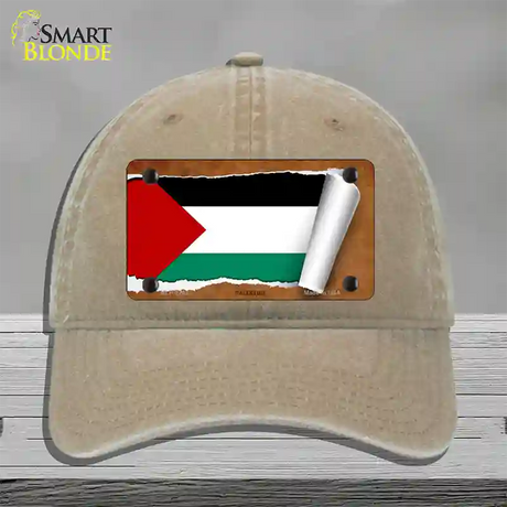 Palestine Flag Scroll Novelty License Plate Hat Unconstructed Cotton / Khaki