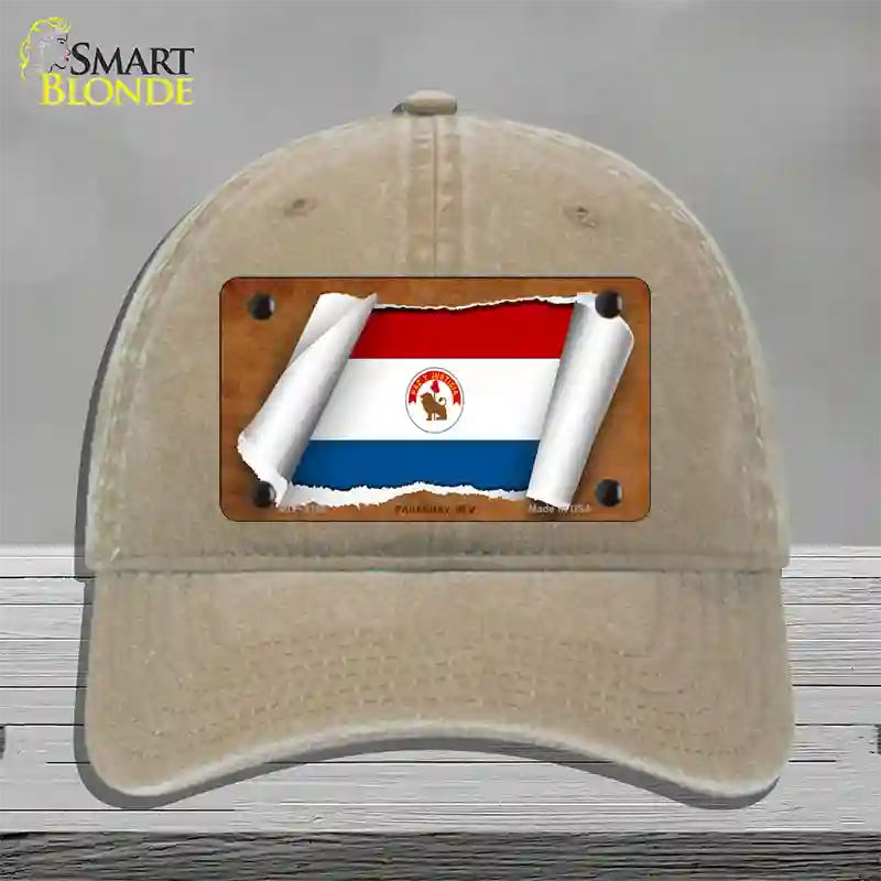 Paraguay-REV Flag Scroll Novelty License Plate Hat Unconstructed Cotton / Khaki