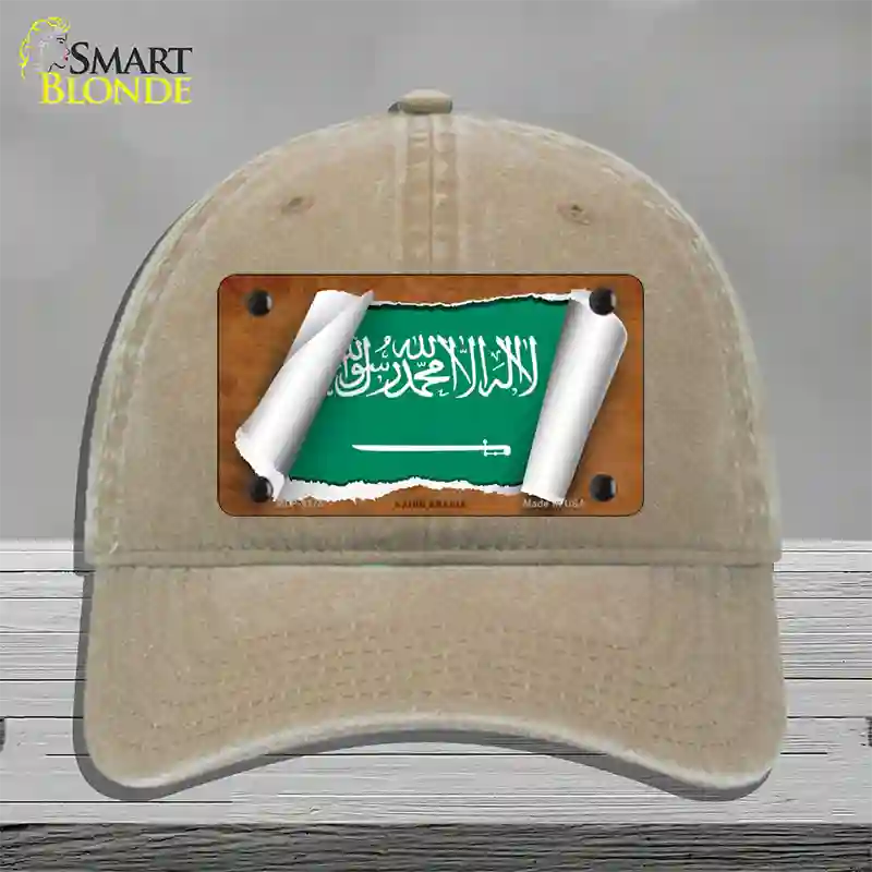 Saudi Arabia Flag Scroll Novelty License Plate Hat Unconstructed Cotton / Khaki