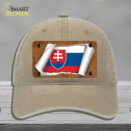 Slovakia Flag Scroll Novelty License Plate Hat Unconstructed Cotton / Khaki