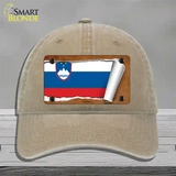 Slovenia Flag Scroll Novelty License Plate Hat Unconstructed Cotton / Khaki