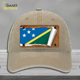 Solomon Islands Flag Scroll Novelty License Plate Hat Unconstructed Cotton / Khaki