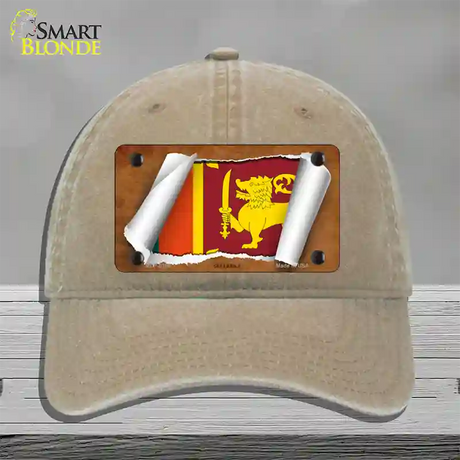 Sri Lanka Flag Scroll Novelty License Plate Hat Unconstructed Cotton / Khaki