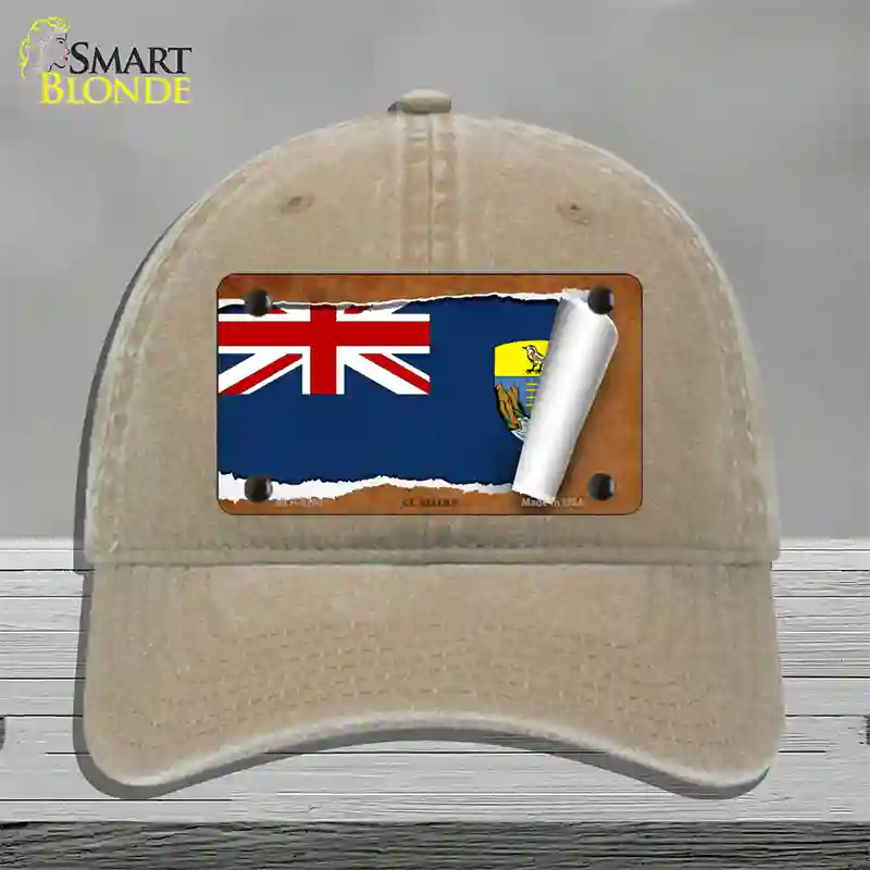 St Helena Flag Scroll Novelty License Plate Hat Unconstructed Cotton / Khaki