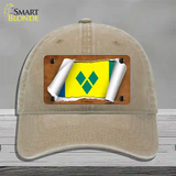 St Vincent Flag Scroll Novelty License Plate Hat Unconstructed Cotton / Khaki