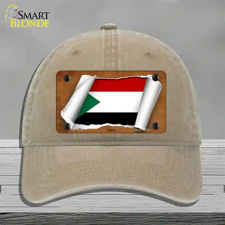 Sudan Flag Scroll Novelty License Plate Hat Unconstructed Cotton / Khaki