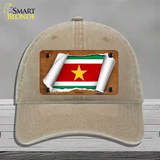 Suriname Flag Scroll Novelty License Plate Hat Unconstructed Cotton / Khaki