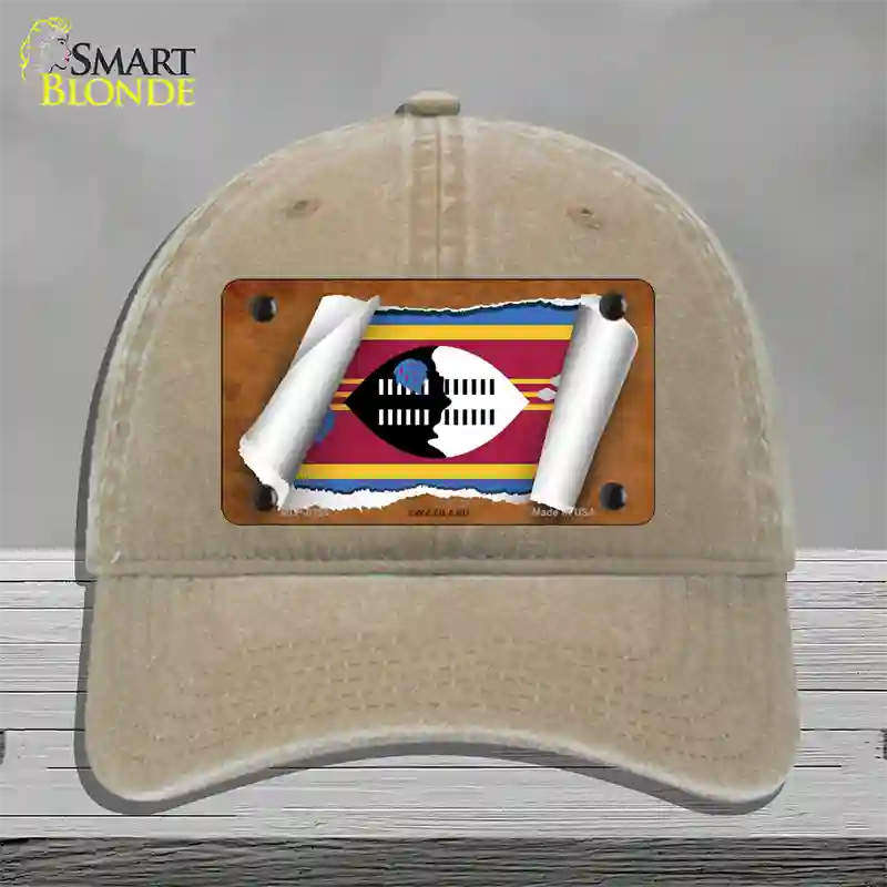 Swaziland Flag Scroll Novelty License Plate Hat Unconstructed Cotton / Khaki