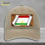 Tajikistan Flag Scroll Novelty License Plate Hat Unconstructed Cotton / Khaki