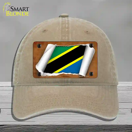 Tanzania Flag Scroll Novelty License Plate Hat Unconstructed Cotton / Khaki