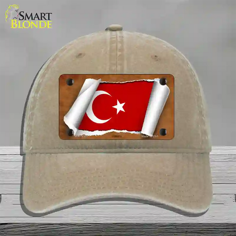 Turkey Flag Scroll Novelty License Plate Hat Unconstructed Cotton / Khaki