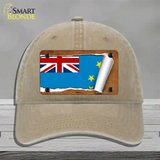 Tuvalu Flag Scroll Novelty License Plate Hat Unconstructed Cotton / Khaki