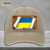 Ukraine Flag Scroll Novelty License Plate Hat Unconstructed Cotton / Khaki