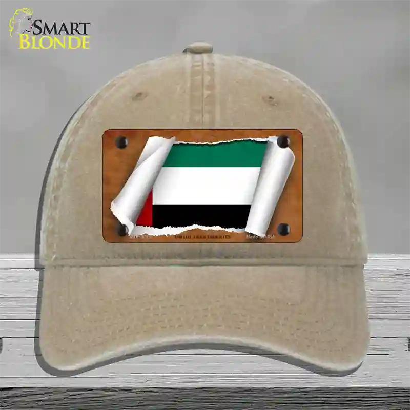 United Arab Emirates Flag Scroll Novelty License Plate Hat Unconstructed Cotton / Khaki