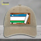 Uzbekistan Flag Scroll Novelty License Plate Hat Unconstructed Cotton / Khaki