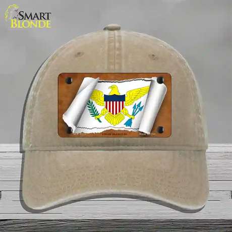 Virgin Islands US Flag Scroll Novelty License Plate Hat Unconstructed Cotton / Khaki