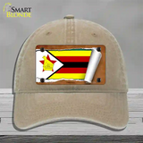 Zimbabwe Flag Scroll Novelty License Plate Hat Unconstructed Cotton / Khaki