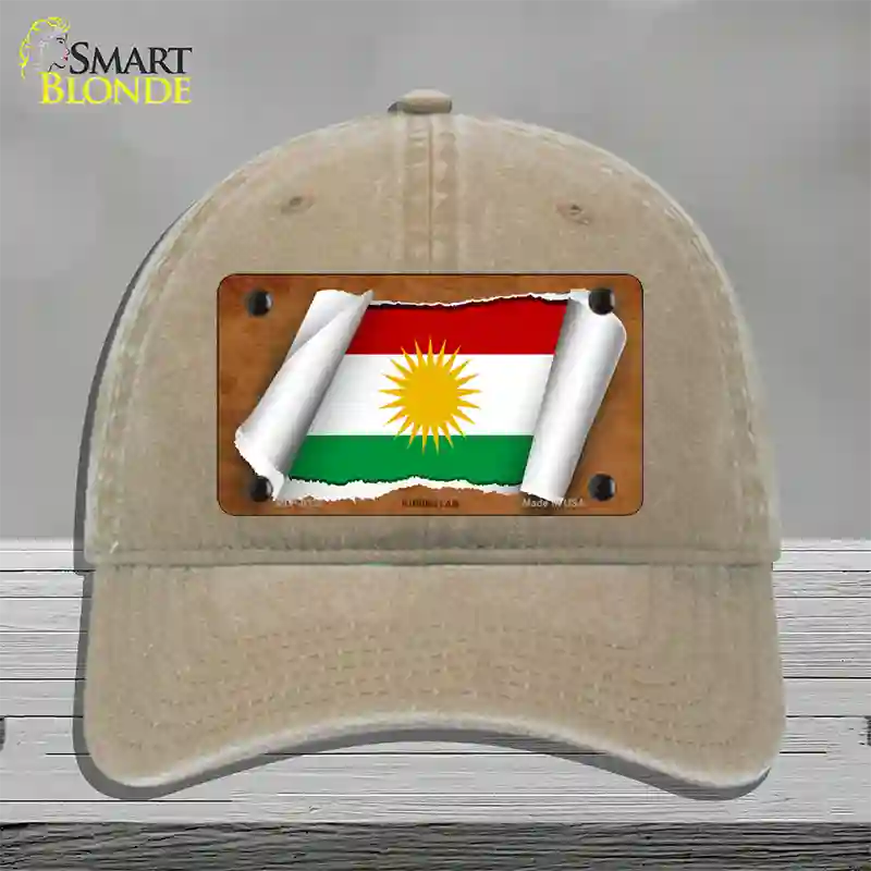 Kurdistan Flag Scroll Novelty License Plate Hat Unconstructed Cotton / Khaki