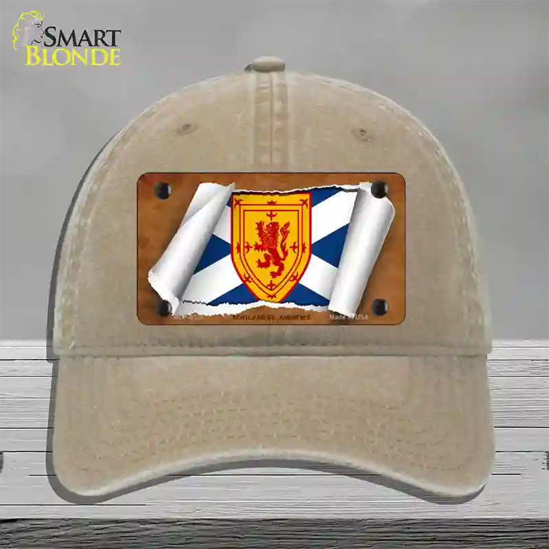 Scotland St. Andrews Flag Scroll Novelty License Plate Hat Unconstructed Cotton / Khaki