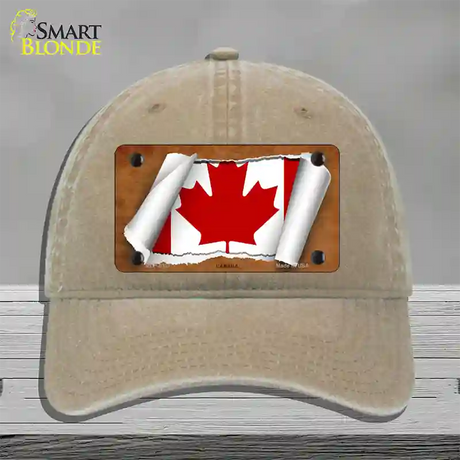 Canada Flag Scroll Novelty License Plate Hat Unconstructed Cotton / Khaki