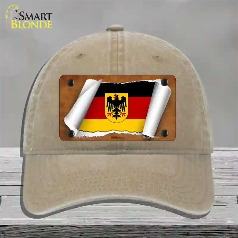 Germany Coat of Arms Flag Scroll Novelty License Plate Hat Unconstructed Cotton / Khaki