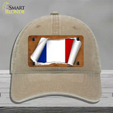 France Flag Scroll Novelty License Plate Hat Unconstructed Cotton / Khaki