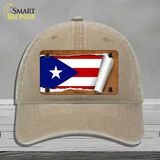 Puerto Rico Flag Scroll Novelty License Plate Hat Unconstructed Cotton / Khaki