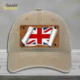 Britain Flag Scroll Novelty License Plate Hat Unconstructed Cotton / Khaki